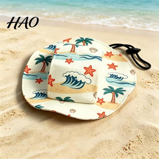 Polyester Pet Hat Cat Beach Hat, Summer Cap with Ear Holes, Adjustable Cute Head Accessory Sun for Small Dogs Cats Outdoor Protection Accessories