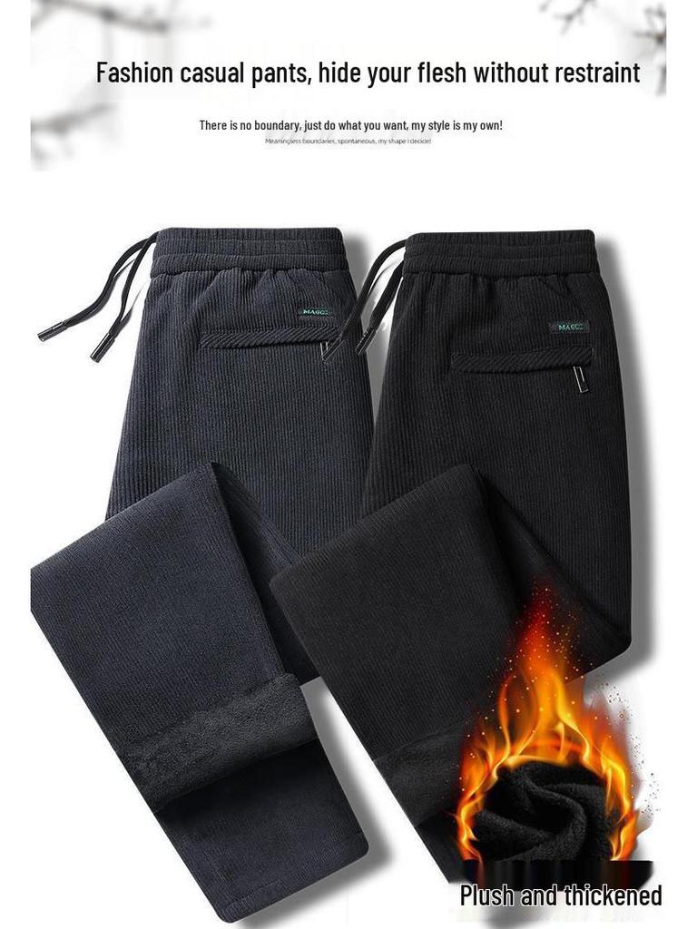 Мужские большие вельветовые теплые зимние повседневные брюки прямого кроя с вельветовой подкладкой
