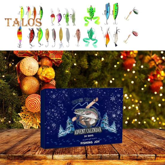 Рождественский адвент-календарь 2024 года, набор рыболовных снастей, обратный отсчет на 24 дня, рыболовные приманки, ежедневные рыболовные снасти с приманками, крючки, аксессуары