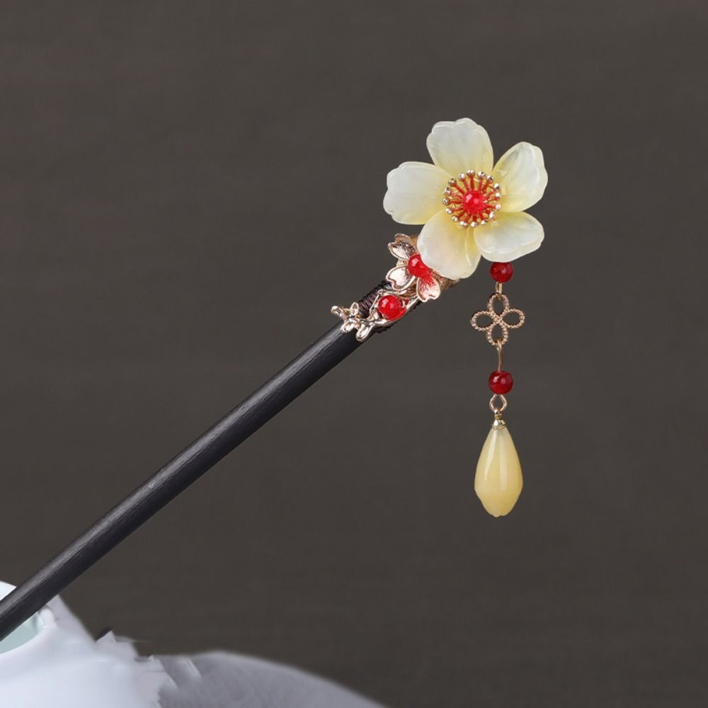 Tassel Flower Hair Stick Wood Hanfu Hair Stick Headpieces Pearl Hair Stick Party