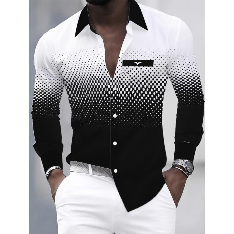 Men's long-sleeved shirt fashionable polka dot gradient print