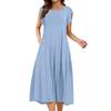 Женское цельное платье с короткими рукавами, расклешенными рукавами, свободное повседневное платье с круглым вырезом