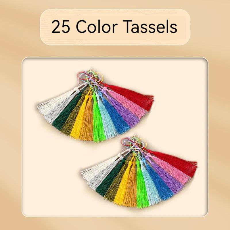 Set of 25 kraft Paper Bookmarks Blank Card Bookmark kit with Colorful Tassel Pendant Cute girl Stickers for DIY Projects