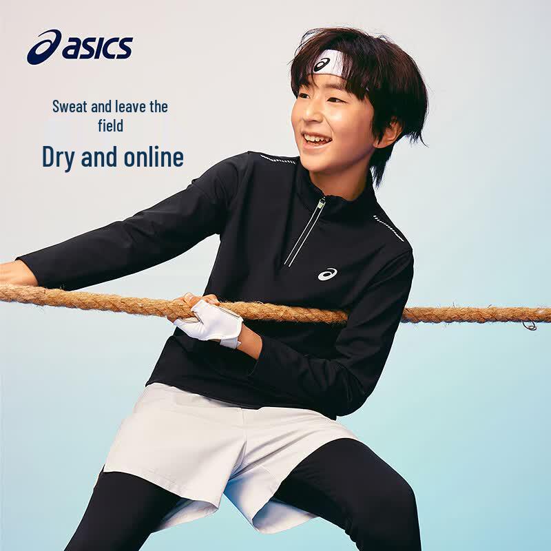 Asics Детская эластичная футболка с длинным рукавом и молнией на половину, отводящая влагу