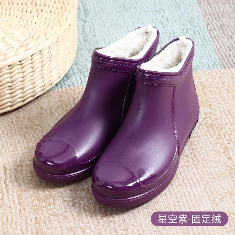 New Fashionable Low-top Short Rain Boots Rain Shoes Non-slip Water Shoes Waterproof Women's Thermal Velvet Rubber Shoes