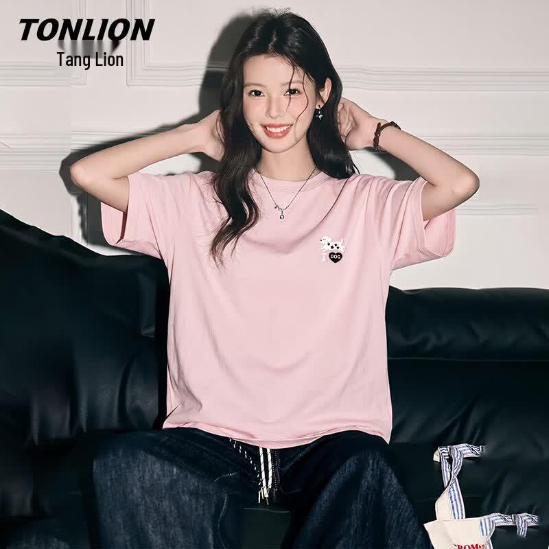 Женская хлопковая футболка с коротким рукавом TonLion с рисунком пятнистой собаки