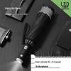 Автоматический складной LED-зонт-трость с отражающей полосой и фонариком