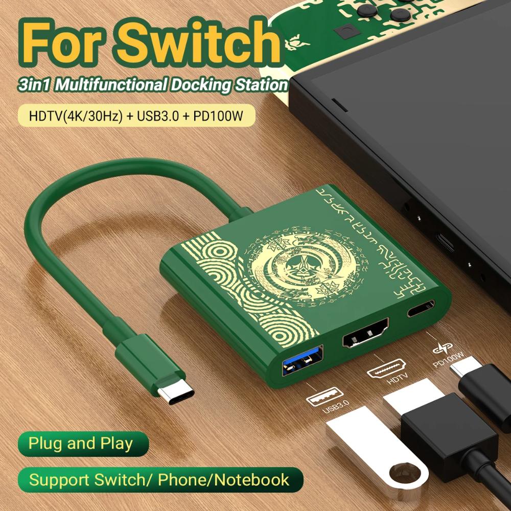 ДЛЯ Портативной док-станции Nintendo Switch TYPE-C Hub с HDMI и USB 3.0 Идеально подходит для путешествий и игр