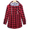 Womens Plaid Hooded Blouse Coat Long Sleeve Sweatshirt Jacket Button Cardigan