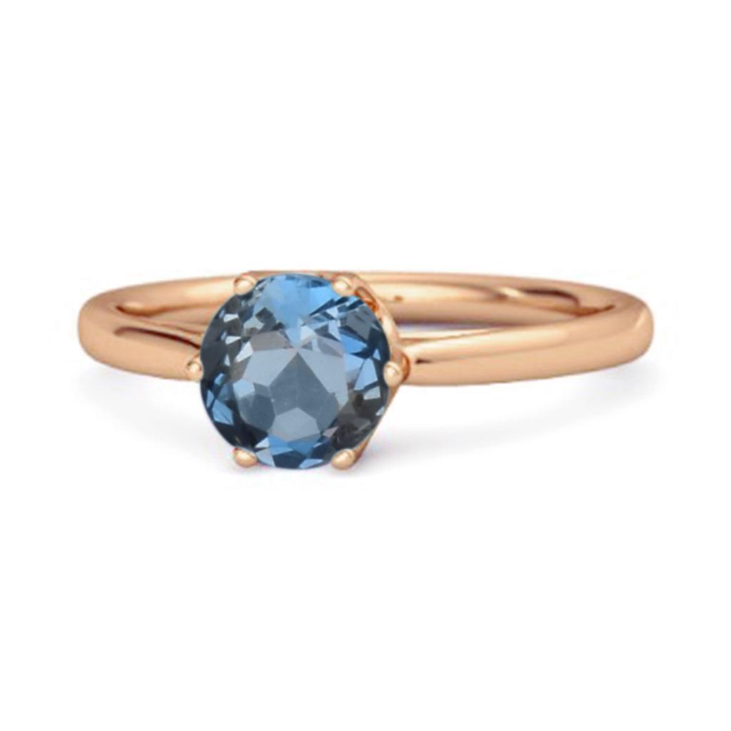 London Blue Topaz Classic Solitaire Ring - 925 Sterling Silver Rose Gold Vermeil