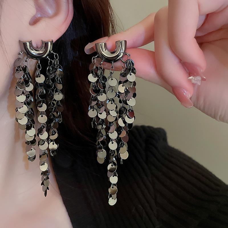 Женские серьги GemChic, классные серьги-гвоздики в форме буквы U, длинные серьги с блестками и кисточками, подарок на день рождения, Рождество