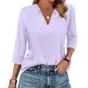 Women's Fashion Casual Lapel Short 3/4 Sleeve Solid Color Shirt Women's V-Neck Tops
