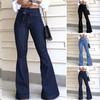 Women Jeans High Stretch Wide-Leg Pants Lace-up Button Zipper Fly Denim Pants