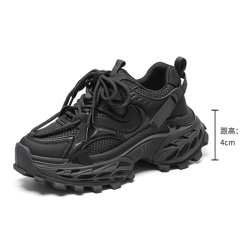 2025 Spring Black Versatile Platform Dad Shoes Women's New Retro Women's Shoes Soft Sole Heightening Casual Sports Shoes
