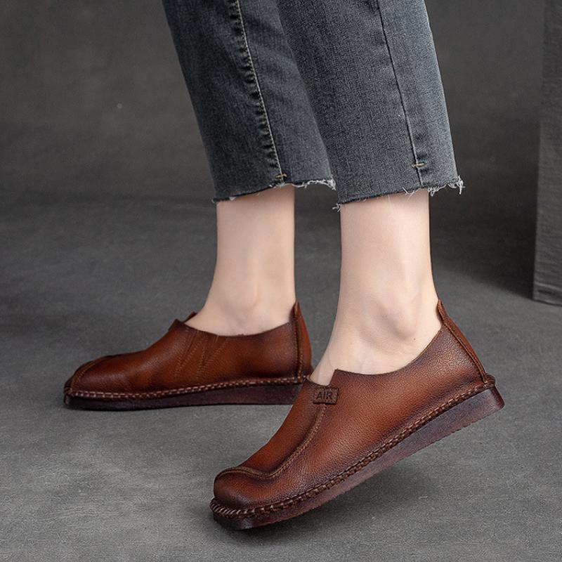 Johnature Мокасины в стиле ретро, женские туфли на плоской подошве из натуральной кожи, однотонные туфли без шнуровки на мягкой подошве с квадратным носком