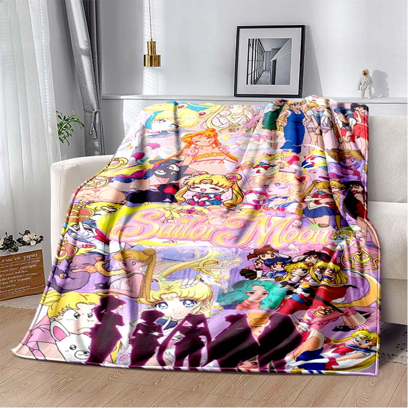 2026 new cartoon S-Sailor M-Moon flannel printed soft blanket sofa bed cover oversized office hotel airplane travel gift blanket