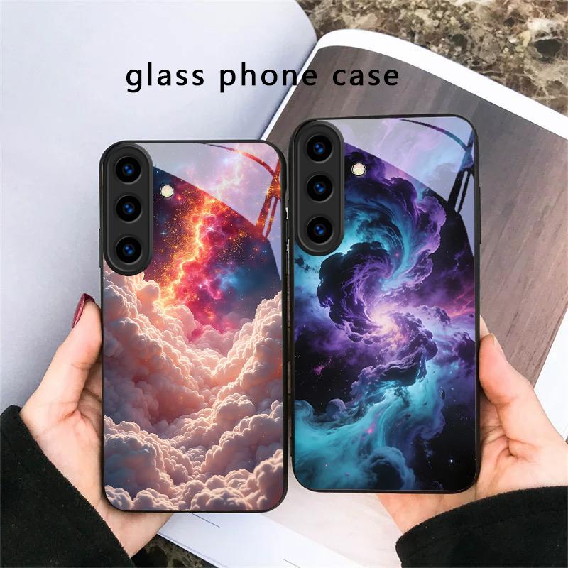 Горячий оранжево-золотой цвет Для Samsung Galaxy S20 S21 S22 S23 Plus S24 FE S25 Ultra S26 Edge S25+ S20+ S22+ Черный Стеклянный чехол для телефона