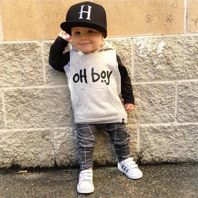 Stylish 2pcs Toddler Baby Boys Oh Boy Outfits Hoodies Pants Leggings