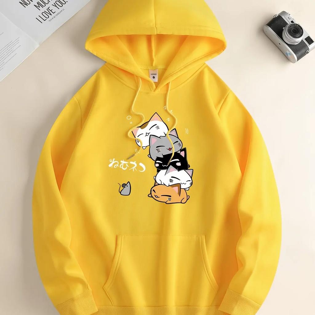 2025 - A cartoon cat and mouse pattern hoodie, men's hoodie, men's casual pullover t-shirt, with pouch pockets, spring hooded