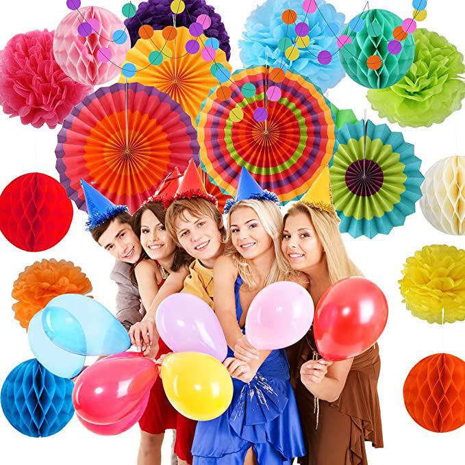 Вечеринка День рождения Украшение Оформление Бумажный веер Цветок Сотовый шар Бумажный шар-цветок Чехол для воздушного шара Оформление на день рождения ребенка