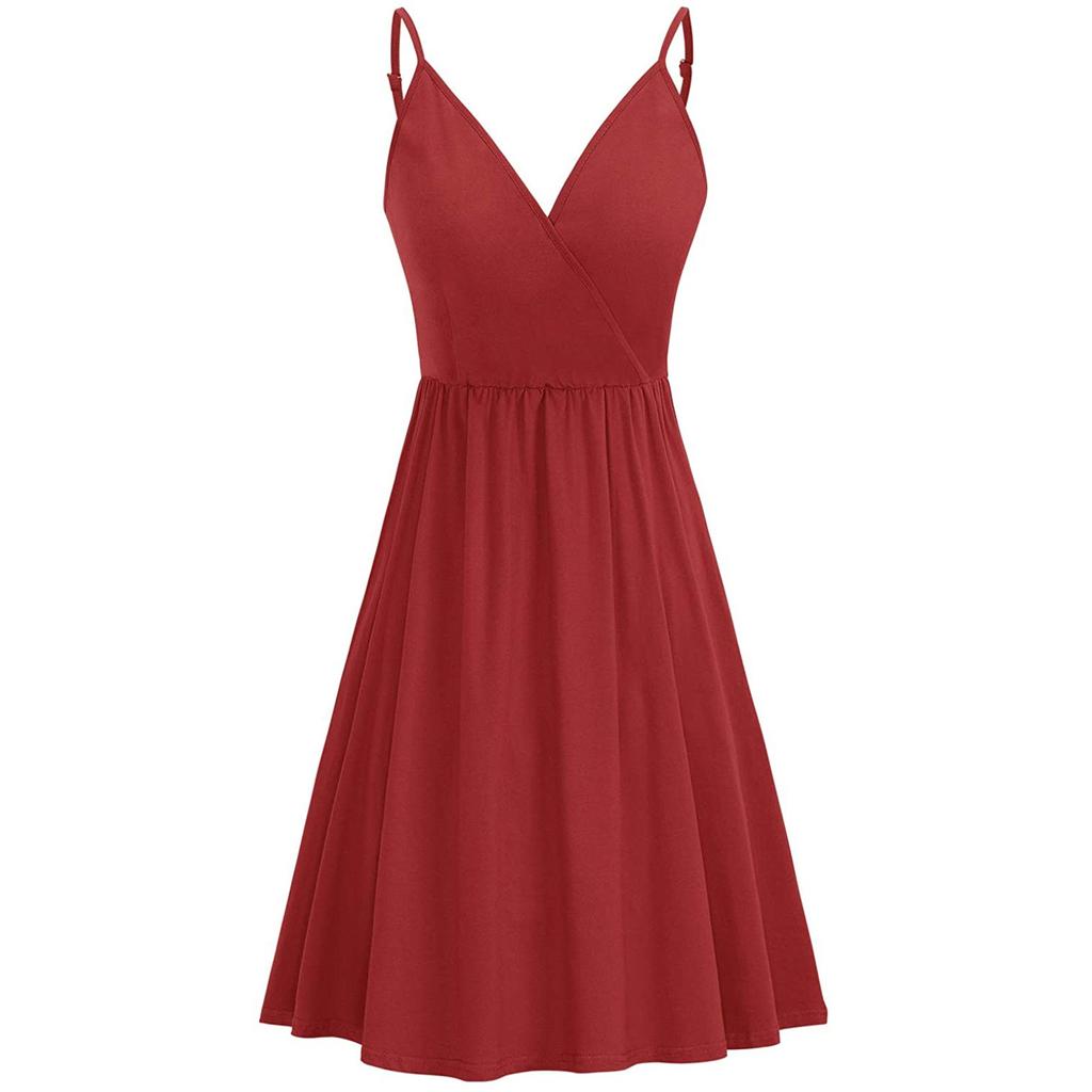 Summer V-neck Casual Sleeveless Dress Mid-length Beach Dress