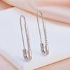 Silver Color Micro Inlay Zircon Pin Piercing Dangle Earrings for Women Modern Style Personality Party Jewelry