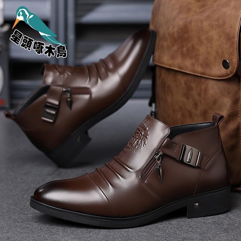 Модный тренд Платье Мужская обувь Британские остроносые мужские кожаные ботинки Чжунбан Мужская свадебная повседневная обувь