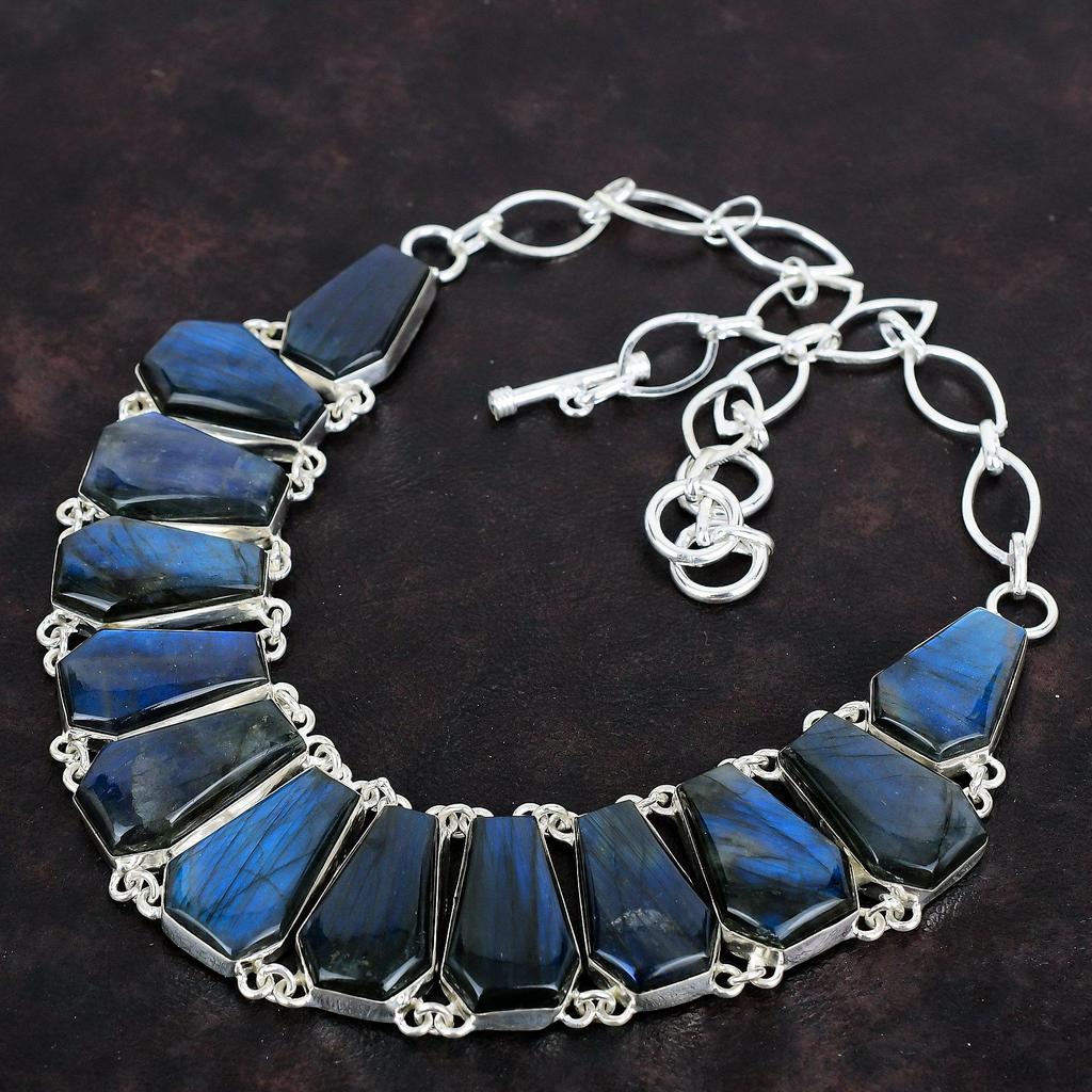 Ожерелье из лабрадорита, ожерелье из натурального драгоценного камня, ожерелье из стерлингового серебра 925 пробы, регулируемая цепочка, ожерелье ручной работы, старинные ювелирные изделия, подарки для мамы