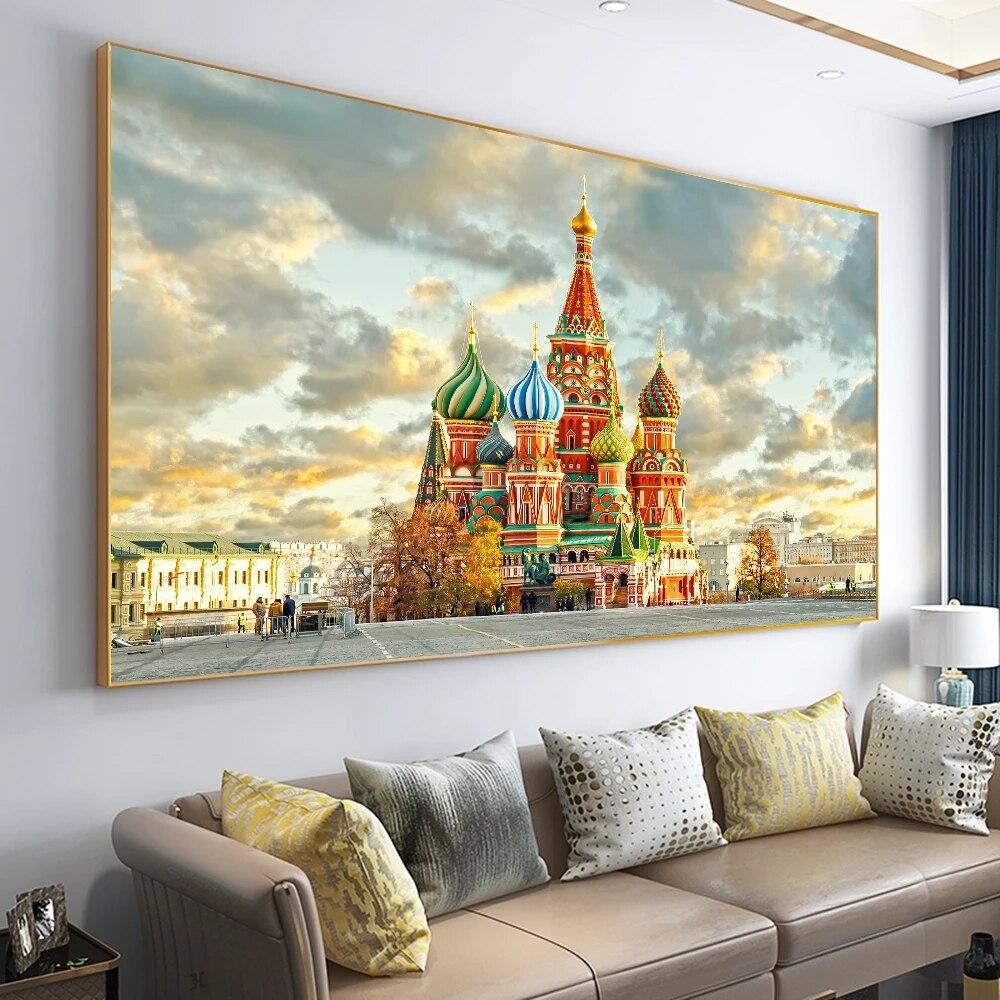 Modern Red Square in Moscow Canvas Painting Russia Wall Art Poster Prints for Living Room Contemporary Home Pic