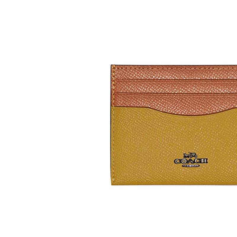 Coach Кардхолдер с 10 отделениями Открытый карман Кожаный кошелек с тиснением Кошелек женский Коричневый Льняно-желтый 12070-V5RQD