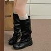 Ботинки женские Queen Fan черные ретро на платформе, ботинки 2025 новая осень с юбкой, облегающие ботинки рыцаря