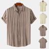 Men's Summer Casual Striped Print Top Loose Comfortable Lapel Short Sleeve Shirt