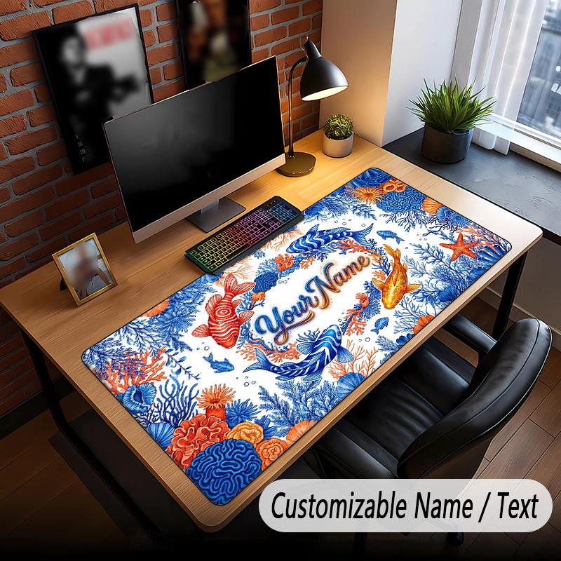 Fish Ocean Theme Custom Mouse Pad Personalized With Name Text Customized Desk Mat For Office Home Decor