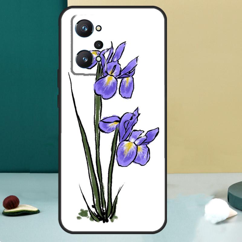 Акварель с фиолетовым цветком ириса Для Realme GT 6T 5 6 GT 7 Pro C67 C75 C61 C55 C53 C51 C21Y C25S 10 11 12 13 14 Pro Plus Чехол