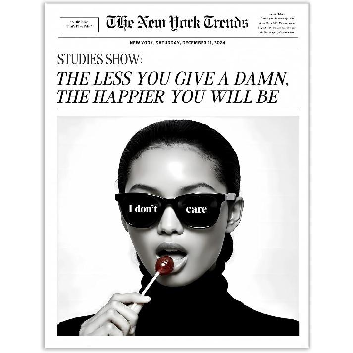 Jatinoo Framed Wall Art 11.5x15 inch, Aesthetic Posters for Wall Bedroom Decor - Fashion Vogue Newspaper Print, Black and White Framed Canvas Art for