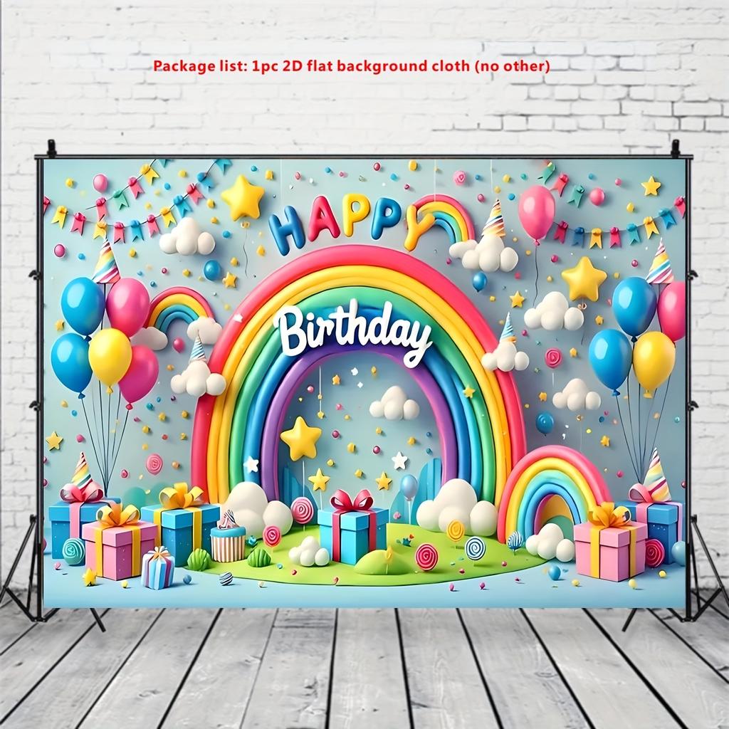 2D Plane Rainbow Paradise Birthday Party Decoration Banner - Happy Gathering Theme Polyester Material Suitable for Birthdays