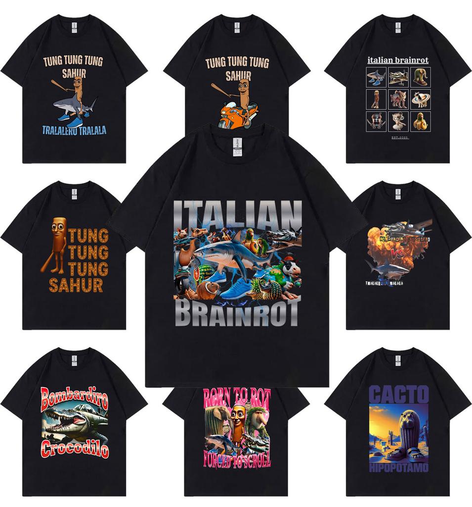 Hot Sale Italian Brainrot Funny Meme T Shirt Tralalero Tralala Tung Tung Tung Sahur Brr Brr Patapim Bombardiro Crocodilo T-shirt