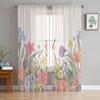 Spring Flowers Sheer Curtains For Living Room Window Transparent Voile Tulle Curtain Bedroom Drapes Home Decor