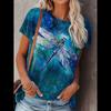 Summer Round Neck 3D Dragonfly Butterfly Lotus Printed Top Fashionable Casual Short Sleeved Women's T-shirts