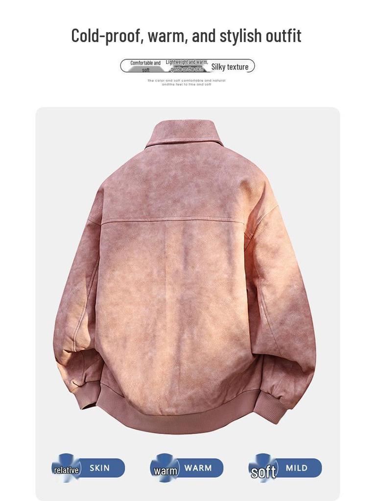 Мужская ретро куртка из ПУ кожи с флисовой подкладкой - Теплая, Модная, Утепленная, Стильная, Универсальная, Большого размера