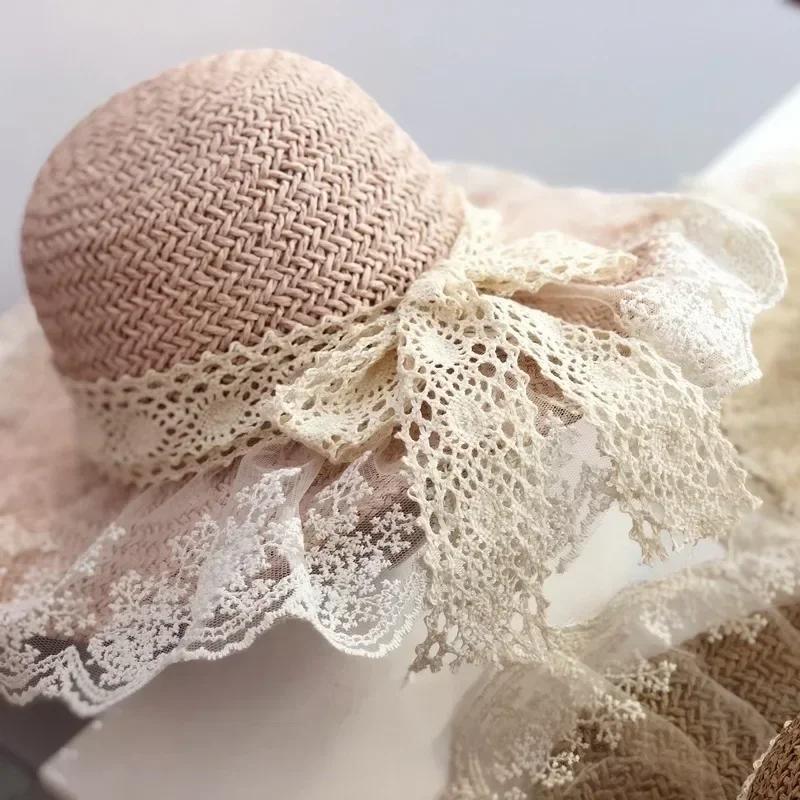 Cute Fashion Children's Summer Sun Protection Straw Hat Breathable Lace Sun Protection Hat Outing Sun Protection Beach Hat