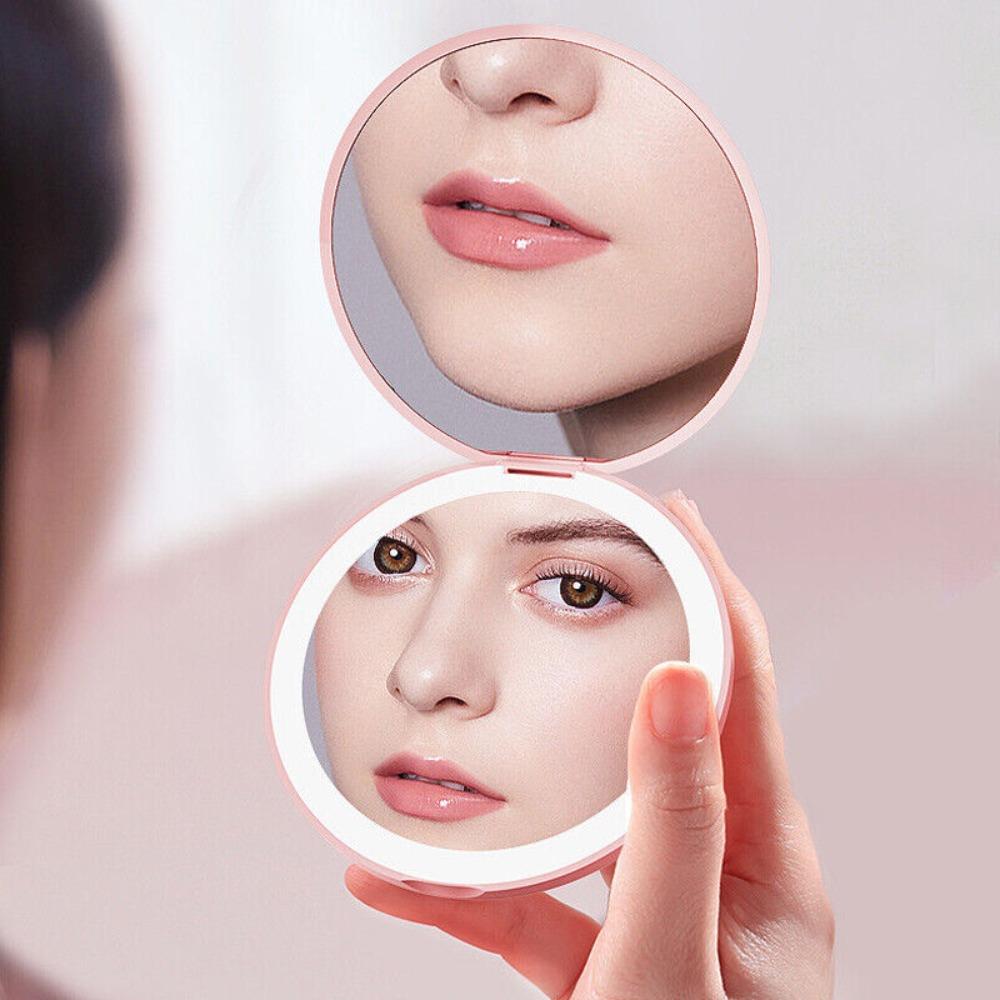 Round Fashion with USB Charge Led Light Cosmetics Tool 2X Magnifying Mirror Luminous Makeup Mirror