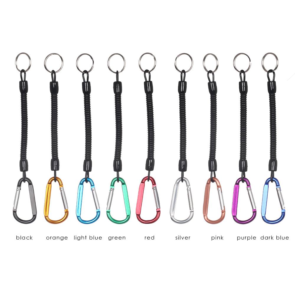 Camping Spring Elastic Rope Anti-lost Phone Keychain Camping Carabiner Portable Fishing Lanyards