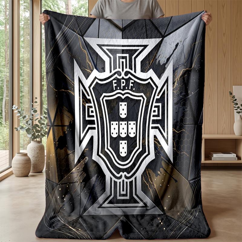 Portugal Football Printed Flannel Blanket Skin Friendly Warm Decorative Throw for Indoor Couch Bed Daily Use