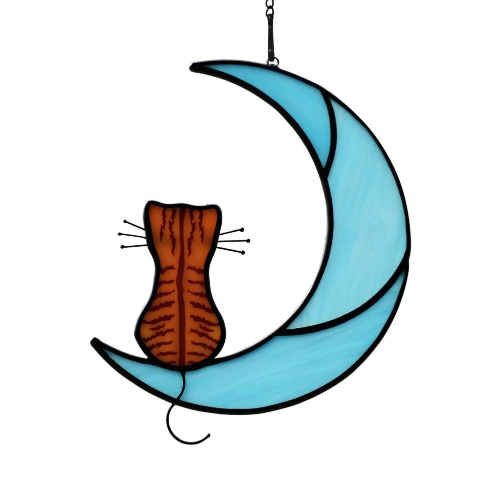 Акриловые украшения в стиле бохо с рисунком кошки на луне, подвесные наклейки на окна, ловец солнца, подарок любителю кошек, подарки для домашних животных, украшение для дома