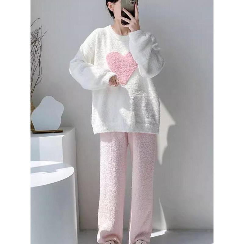 Осенне-зимняя новая женская теплая пижама из кораллового флиса, домашний костюм для девочек, утолщенная и бархатная пижама больших размеров, домашний костюм