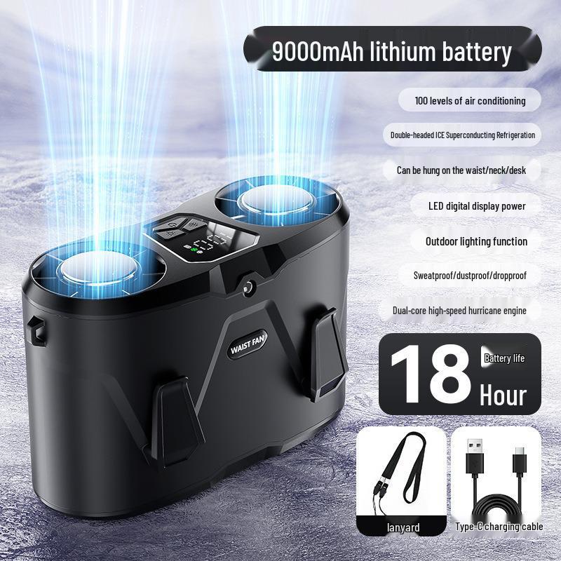 Portable Waist-Hanging Cooling Fan: USB Rechargeable, Strong Wind, Ideal for Outdoors & Construction