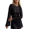 Women's Sexy Sheer Mesh Swimsuit Cover Up Round Neck Long Bell Sleeves Beach Bodycon Mini Dress Summer Bikini Cover-up