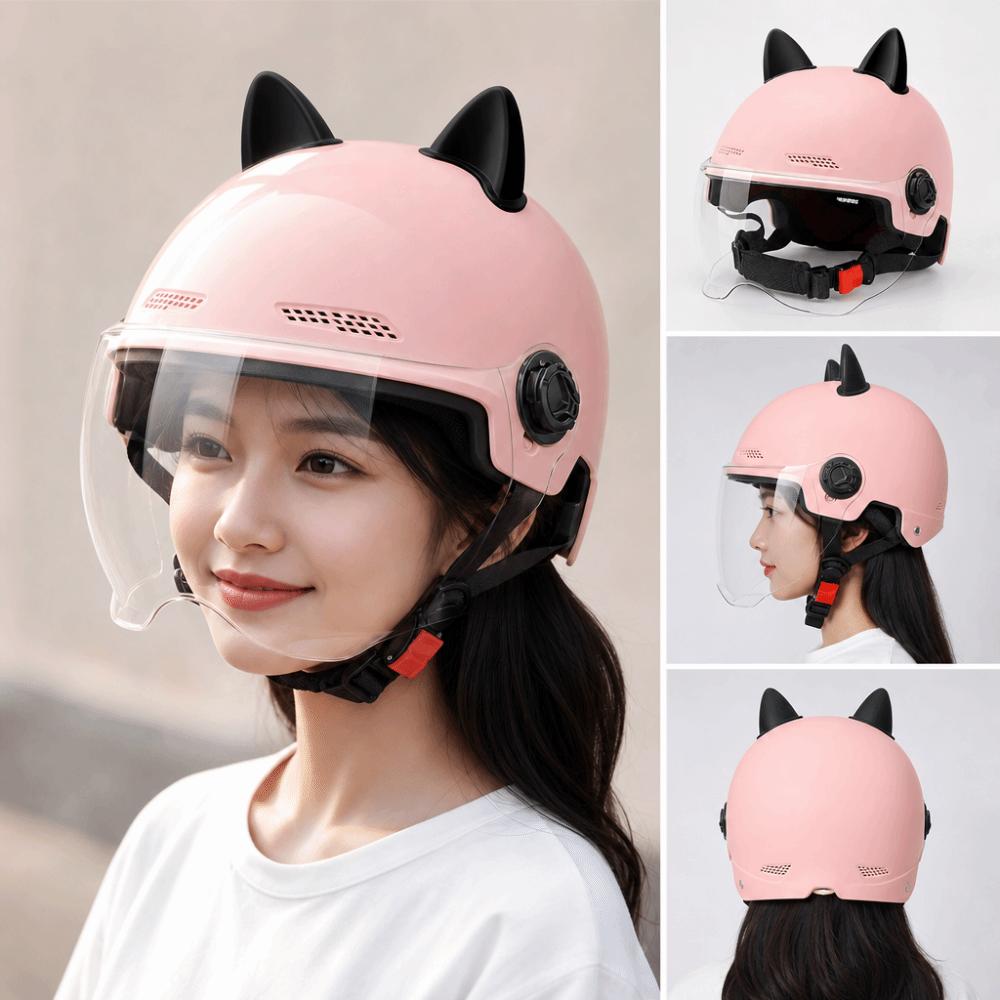 Adjustable Motorcycle Helmet Cat Ear Decoration Riding Helmet Safety Electric Car Helmet Women