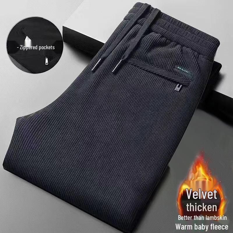 Мужские большие вельветовые теплые зимние повседневные брюки прямого кроя с вельветовой подкладкой